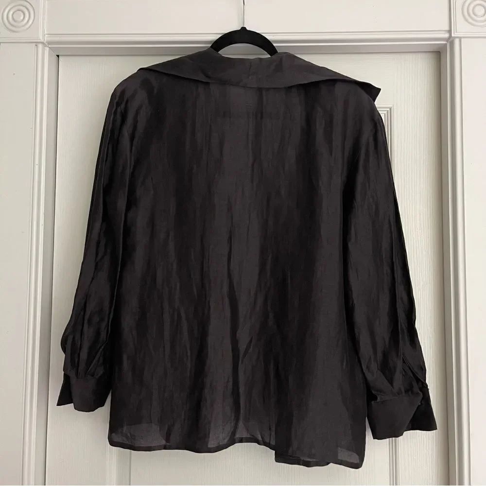 Lightweight Black Button Up Ruffled Blouse - Picture 6 of 7